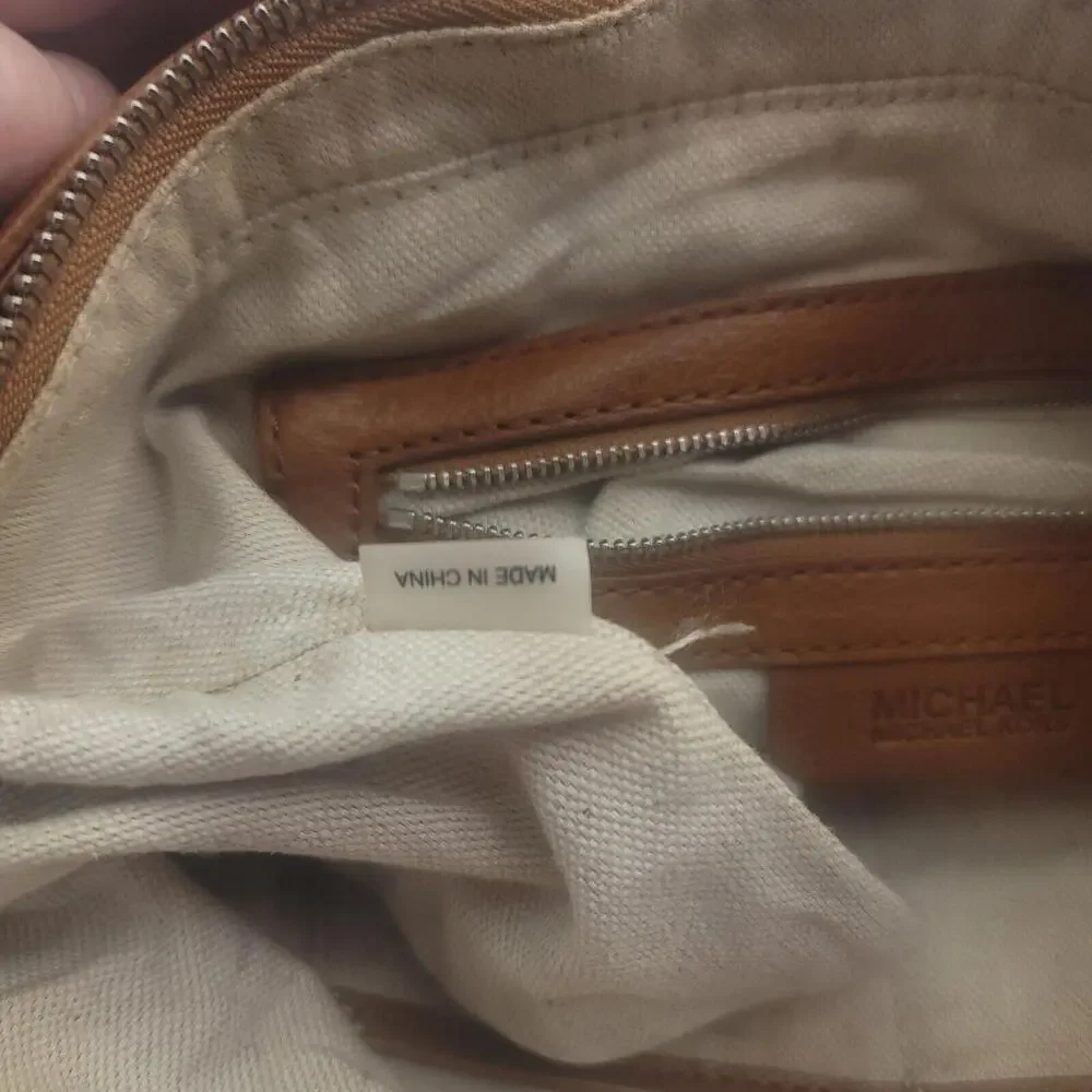 Vintage 80's Women's Michael Kors Tan Leather Canvas Liner Distressed...